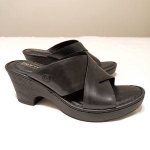 BORN Coney Block Heel Platform Leather Slide Sandals 8M